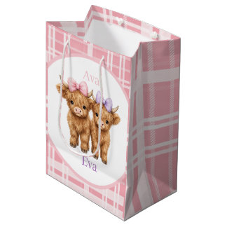 Twin Highland Cows Girls Birthday Party Medium Gift Bag