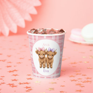 Twin Highland Cows Girls Birthday Party Paper Cups