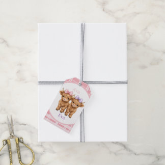 Twin Highland Cows Girls Birthday Party Thank You Gift Tags