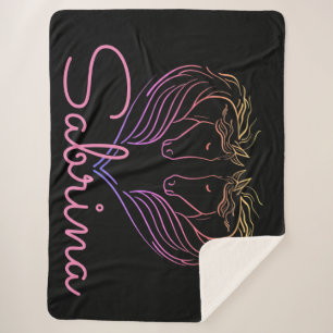 Twin Horse Head Heart Personalised   Sherpa Blanket