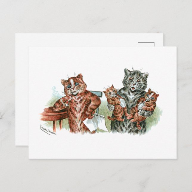 Twin Kittens Cartoon Postcard (Front/Back)