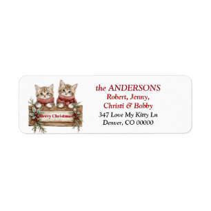 Twin Kittens Merry Christmas Sign Return Address Label
