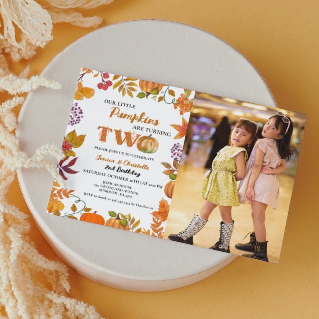 Twin Litlle Pumpkin are turning two 2nd Birthday Invitation (Creator Uploaded)