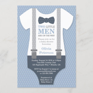 Twin Little Men Baby Shower Invitation, Blue Grey Invitation