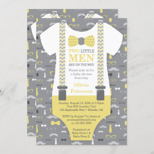 Twin Little Men Baby Shower Invitation, Yellow Invitation