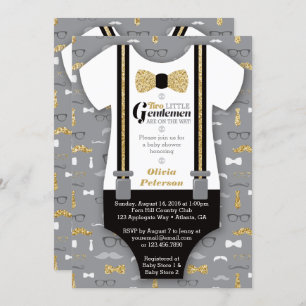 Twin Little Men Baby Shower Invite, Faux Glitter Invitation