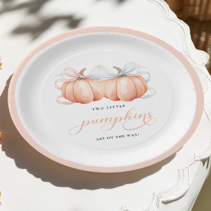 TWIN Little Pumpkins Bow Baby Shower Paper Plate