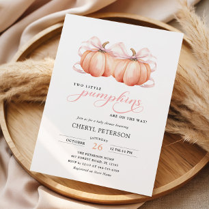 TWIN Little Pumpkins Pink Bow Baby Shower Invitation