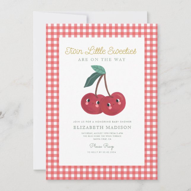 Twin Little Sweeties Cherry Berry Baby Shower Invitation (Front)