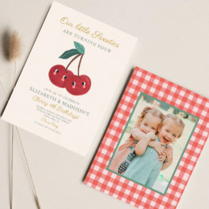 Twin little sweeties Cherry First Birthday Invitation