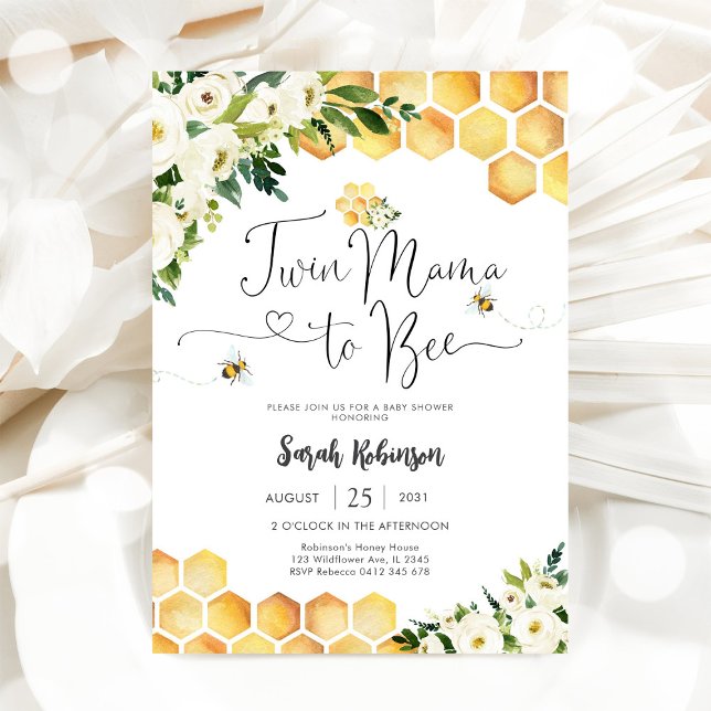 Twin Mama Bee Baby Shower Invitation (Creator Uploaded)