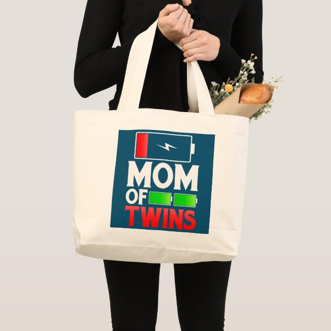 Twin Mama Mother's Day Funny New Mum Of Twins Mum Large Tote Bag (Front (Product))