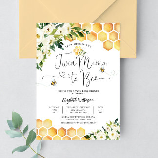 TWIN Mama to Bee Gender Neutral Baby Shower Invitation
