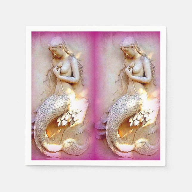 twin mermaids lavender paper napkins (Front)