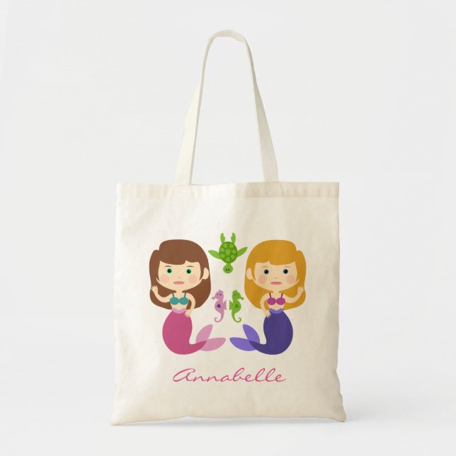 Twin Mermaids Personalise Tote Bag (Front)