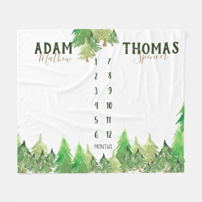 Twin Milestone woodland baby growth tracker no-bg Fleece Blanket (Front (Horizontal))