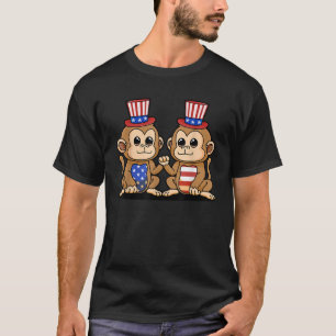 Twin Monkey Blue Red Stripes American Flag Indepen T-Shirt