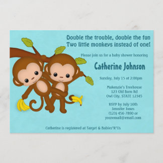 TWIN Monkeys Baby Shower Invitations BLUE MM2