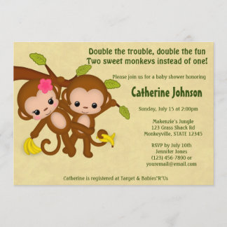 TWIN Monkeys Baby Shower Invitations BOY GIRL