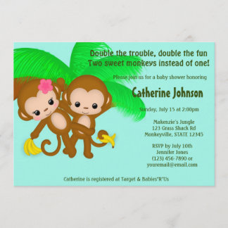 TWIN Monkeys Baby Shower Invitations BOY GIRL
