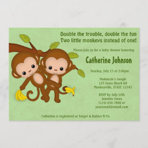 TWIN Monkeys Baby Shower Invitations GREEN MM2