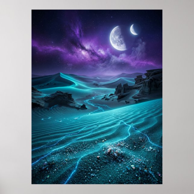 Twin Moon Alien Desert Glow Poster (Front)