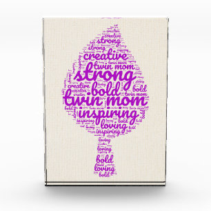 Twin Mum Leaf Shaped Word Cloud in Pink Photo Block