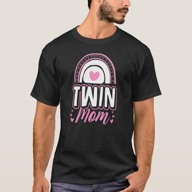 Twin Mum Love Heart Bohemian Rainbow Boho Style Mo T-Shirt (Front)