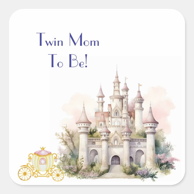 Twin Mum to Be Castle Square Sticker (Front)
