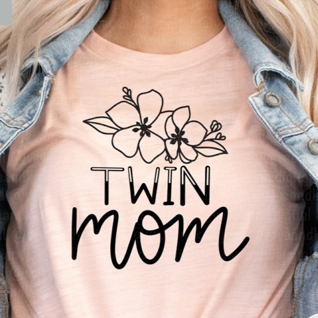 Twin Mum Trendy Wild Flowers Script T-Shirt (Creator Uploaded)