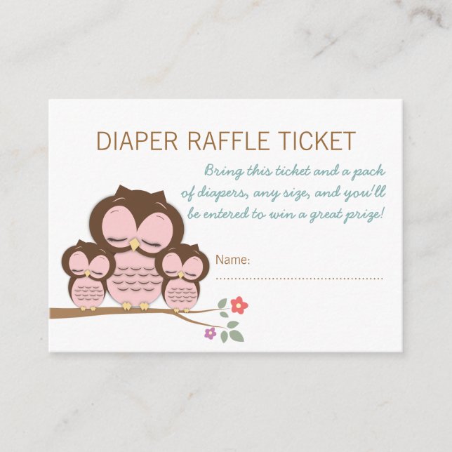 Twin Owl Baby Shower Diaper Raffle Ticket Insert (Front)