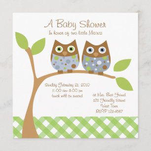 Twin Owl Baby Shower Invitation