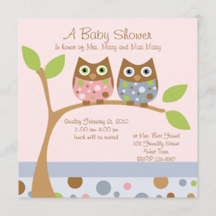 Twin Owl Baby Shower Invitation
