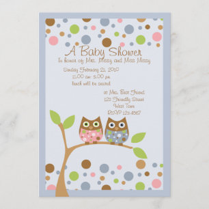 Twin Owl Baby Shower Invitation