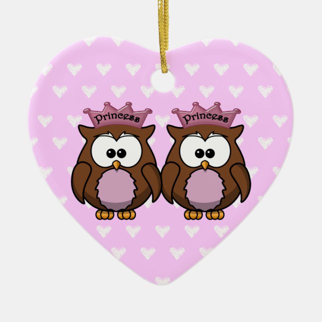 twin owl princesses ceramic ornament (Front)
