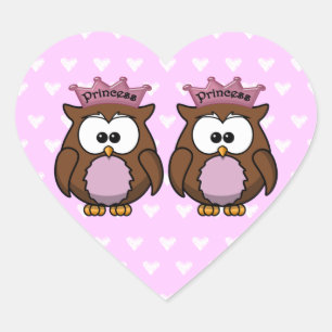 twin owl princesses heart sticker