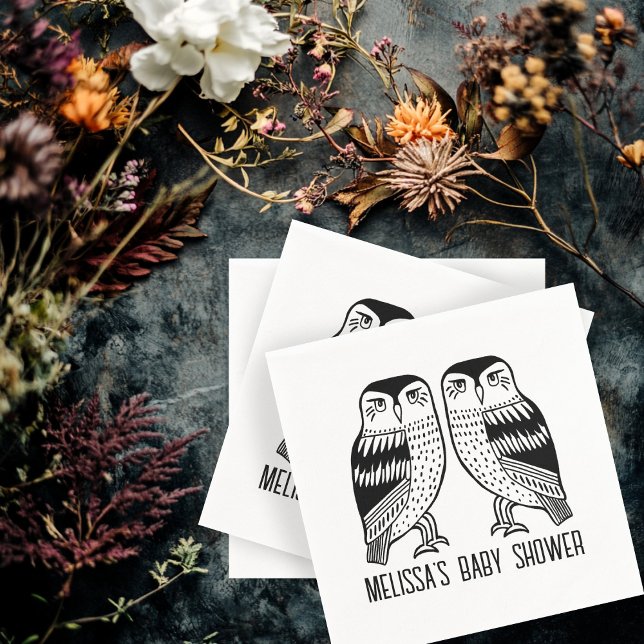 Twin Owls Cute Simple Chic CUSTOM  Napkin (Twin Owls Cute Simple Chic CUSTOM baby Shower Birthday CUSTOM NAME Party Napkins
)