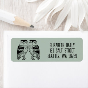 Twin Owls Line Drawing Cute CUSTOM Return Address Return Address Label