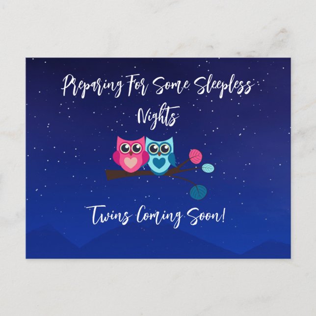 Twin Owls Pregnancy Announcement Postcard (Front)