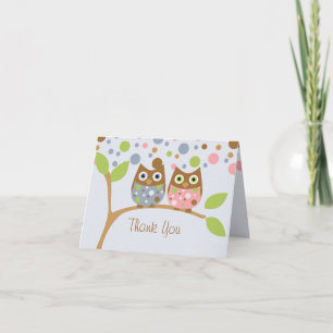 Twin Owls Thank You Note Card