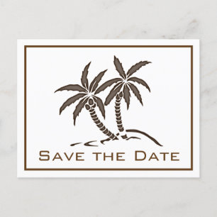 Twin Palm Trees Brown Tropical Save the Date Announcement Postcard