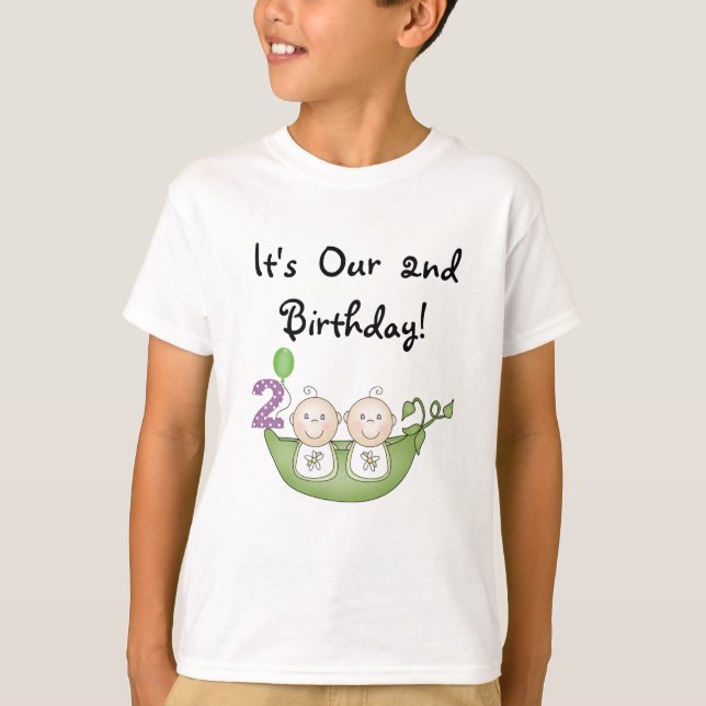 Twin Peas in a Pod 2nd Birthday T-shirts and Gifts (Front)