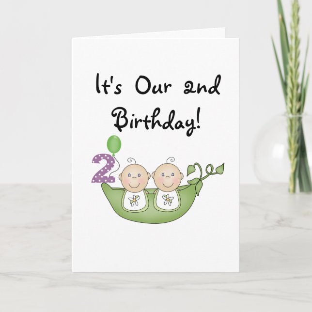 Twin Peas in a Pod 2nd Birthday T-shirts and Gifts Card (Front)