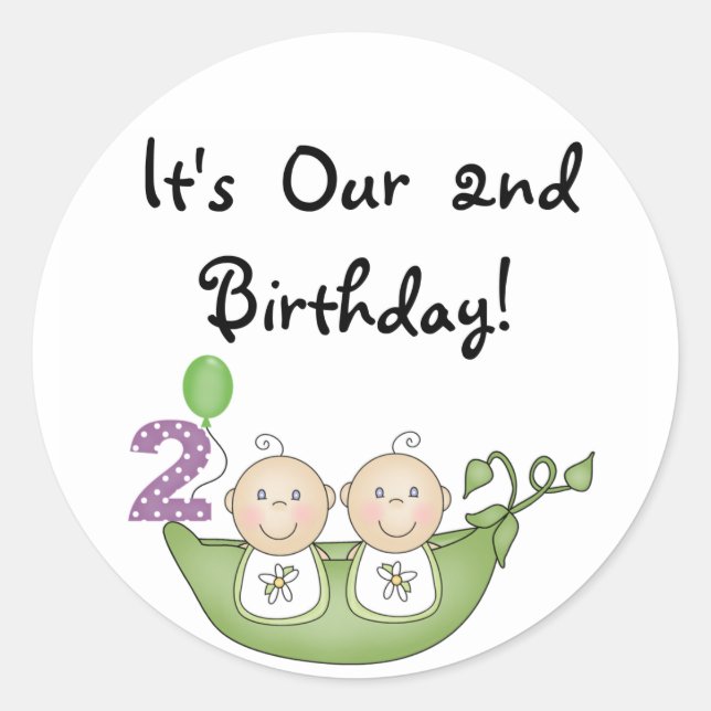 Twin Peas in a Pod 2nd Birthday T-shirts and Gifts Classic Round Sticker (Front)