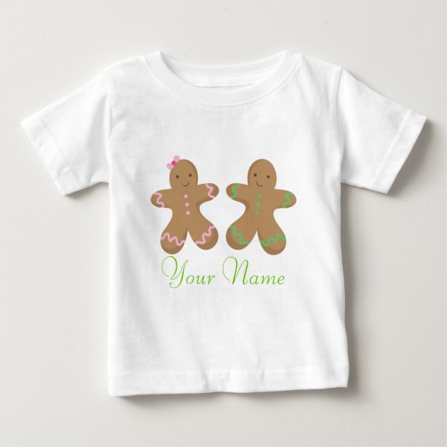 Twin Personalised Gingerbread Cookie Baby Baby T-Shirt (Front)