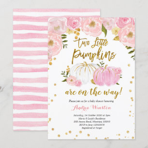 Twin Pink and Gold Pumpkin Baby Shower Invitation