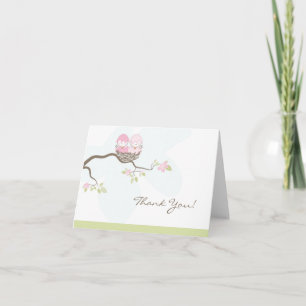 Twin Pink Baby Birds Thank You Card
