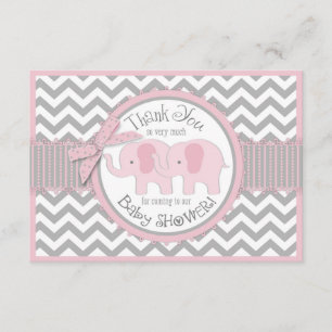 Twin Pink Elephants Grey White Chevron Thank You
