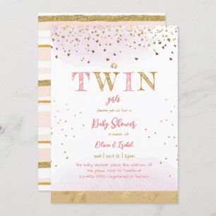 Twin Pink Gold Glitter Simple Baby Girl Shower Invitation