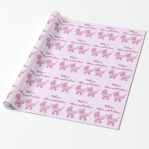 twin pink polka dots baby strollers wrapping paper